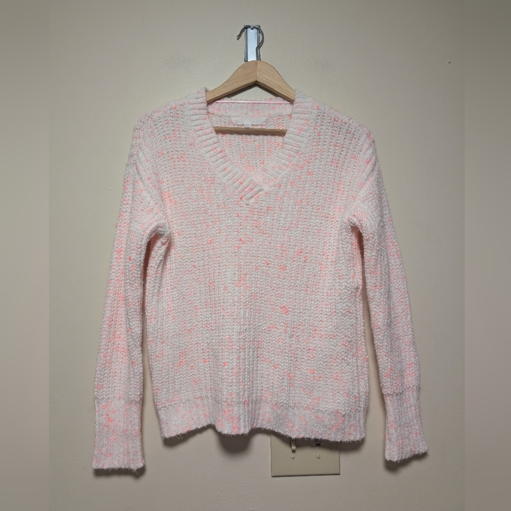 Adyson Parker XS White Neon Pink Speckled Fuzzy Sweater
